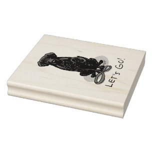 Let's Go! Walk Curly-Coated Retriever Dog (black) Rubber Stamp