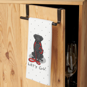 Let's Go! Walk Curly-Coated Retriever Dog (black) Tea Towel