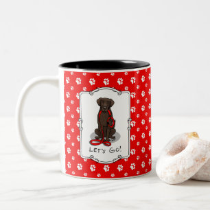 Let's Go! Walk Curly-Coated Retriever Dog (liver) Two-Tone Coffee Mug