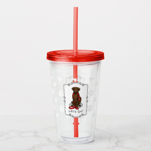Let's Go! Walk Flat-Coated Retriever Dog (liver) Acrylic Tumbler (Front)