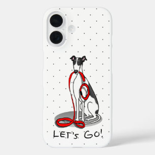 Let's Go! (walk) Greyhound Dog (black white) Funny iPhone 16 Case