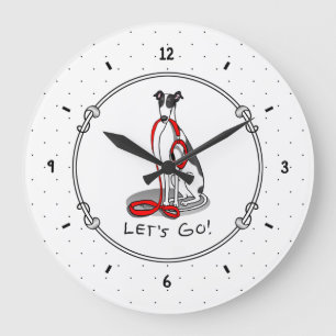 Let's Go! (walk) Greyhound Dog (black white) Funny Large Clock