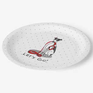 Let's Go! (walk) Greyhound Dog (black white) Funny Paper Plate