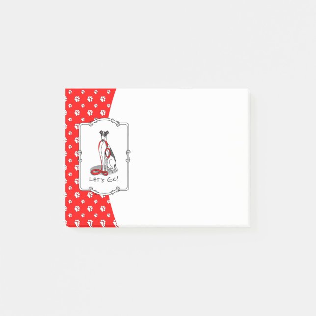 Let's Go! (walk) Greyhound Dog (black white) Funny Post-it Notes (Front)