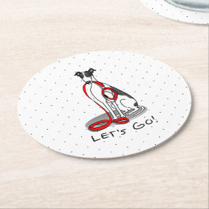 Let's Go! (walk) Greyhound Dog (black white) Funny Round Paper Coaster