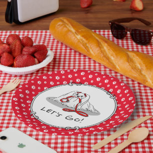 Let's Go! (walk) Maltese Dog with Red Leash Cute Paper Plate