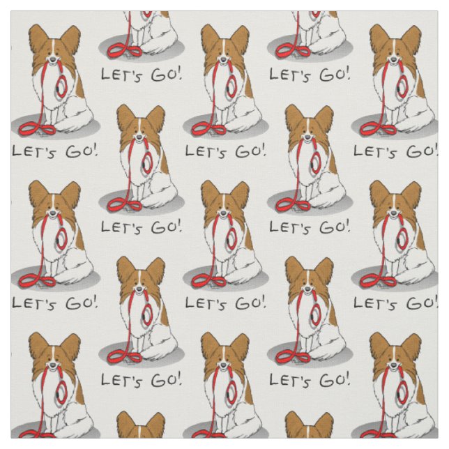 Let's Go! (walk) Papillon (white & red) Dog Cute Fabric (Swatch)