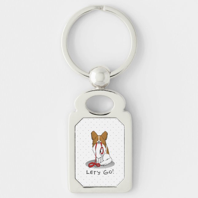Let's Go! (walk) Papillon (white & red) Dog Cute Key Ring (Front)