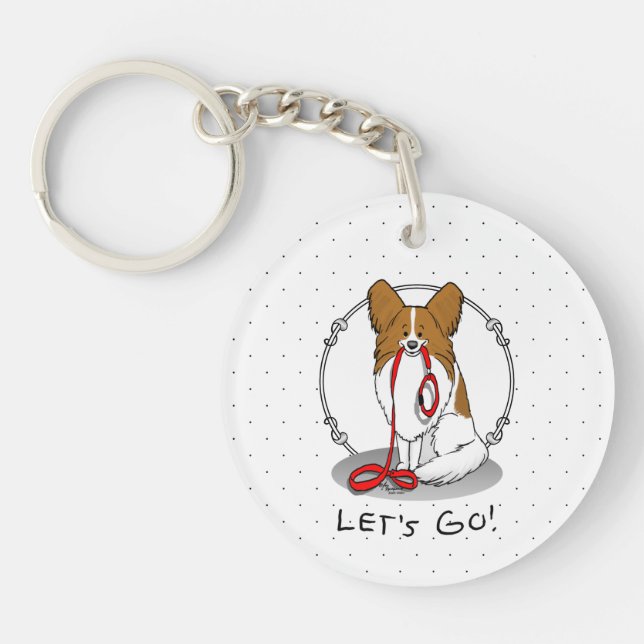 Let's Go! (walk) Papillon (white & red) Dog Cute Key Ring (Front)