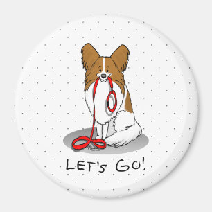 Let's Go! (walk) Papillon (white & red) Dog Cute Magnet