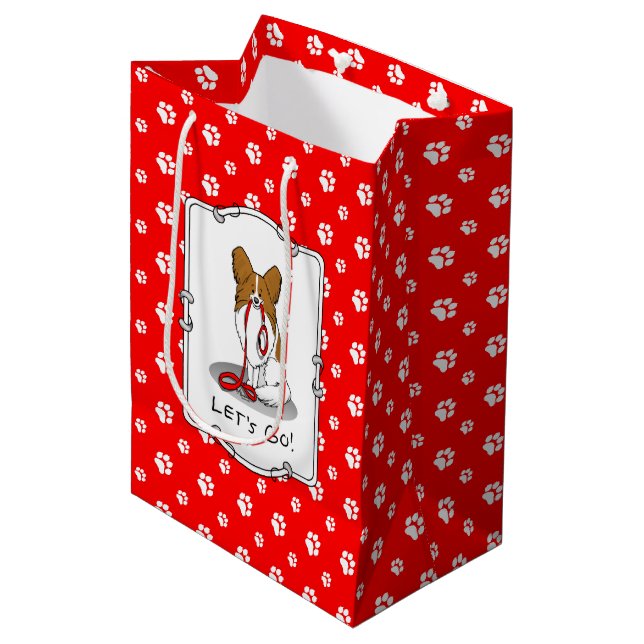 Let's Go! (walk) Papillon (white & red) Dog Cute Medium Gift Bag (Front Angled)