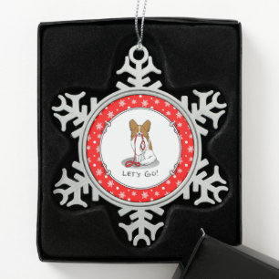 Let's Go! (walk) Papillon (white & red) Dog Cute Snowflake Pewter Christmas Ornament