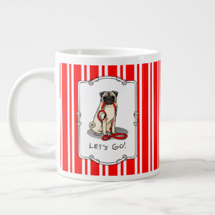 Let's Go! (walk) Pug Dog (light fawn) Leash Cute Large Coffee Mug