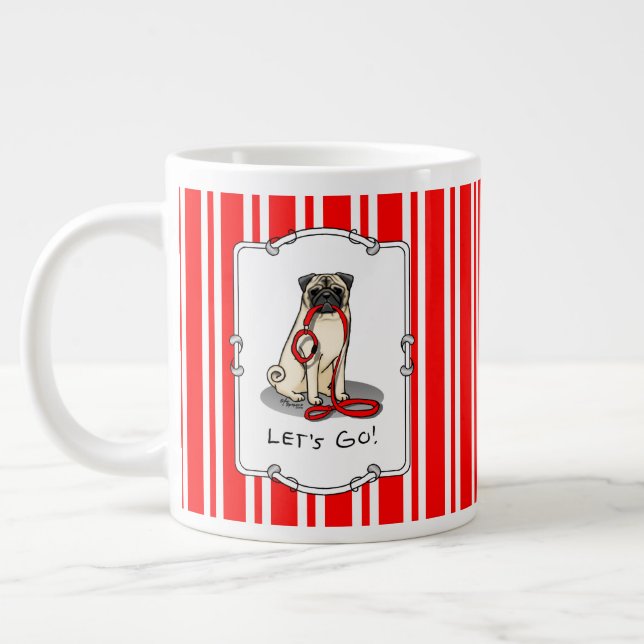 Let's Go! (walk) Pug Dog (light fawn) Leash Cute Large Coffee Mug (Left)