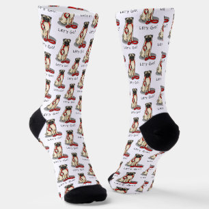 Let's Go! (walk) Pug Dog (light fawn) Leash Cute Socks