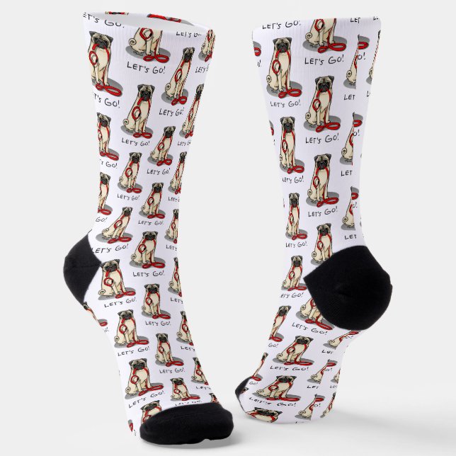 Let's Go! (walk) Pug Dog (light fawn) Leash Cute Socks (Angled)