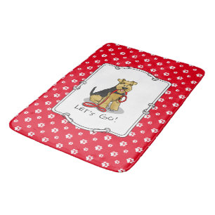 Let's Go! Welsh Terrier Dog with red leash Funny Bath Mat