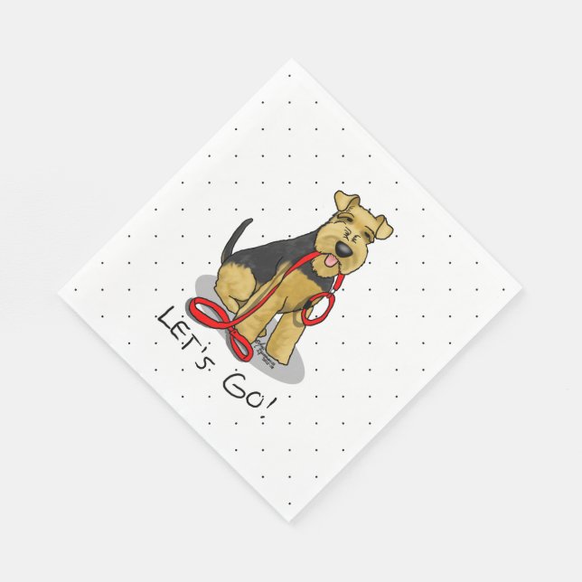 Let's Go! Welsh Terrier Dog with red leash Funny Napkin (Corner)