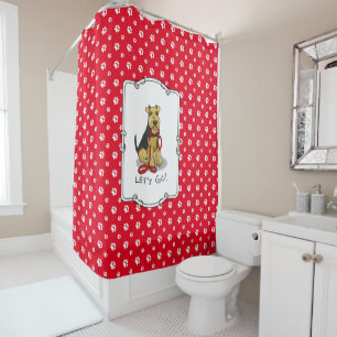 Let's Go! Welsh Terrier Dog with red leash Funny Shower Curtain