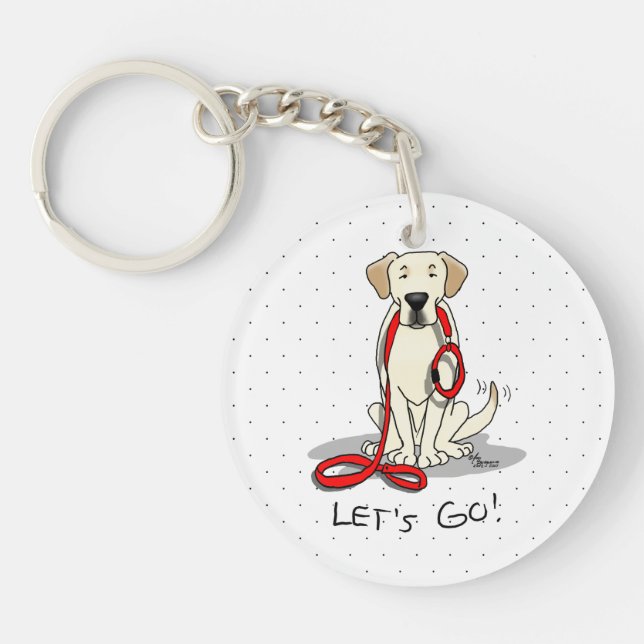 Let's Go! Yellow Lab Labrador Retriever Dog Cute Key Ring (Front)