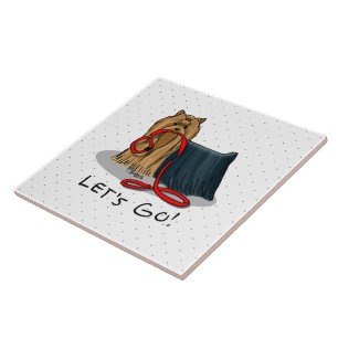 Let's Go! Yorkshire Terrier (Yorkie) Dog w Leash Tile