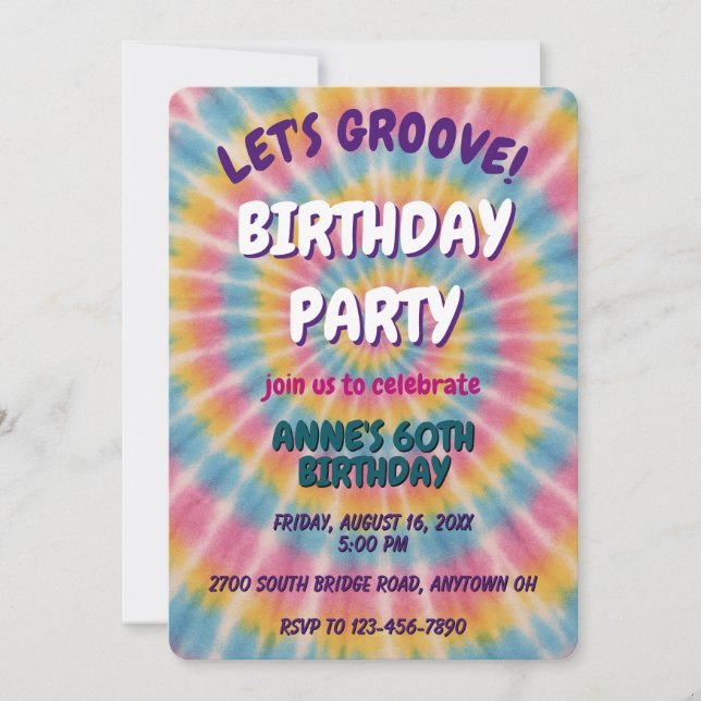 Let's Groove Tie Dye Birthday Party Invitation (Front)