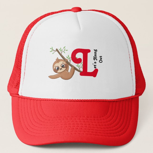 Let's Hang Out | Cute Hanging Sloth Funny Trucker Hat (Front)