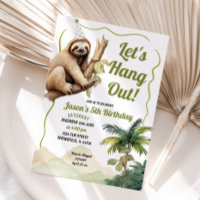 Let's Hang Out Handdrawn Sage Green Sloth Birthday