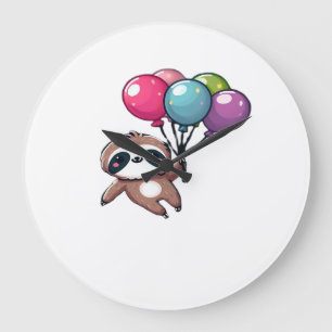 Let's Hang Out It's My Birthday Balloon Sloth , Cu Large Clock