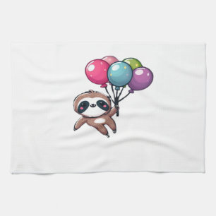 Let's Hang Out It's My Birthday Balloon Sloth , Cu Tea Towel