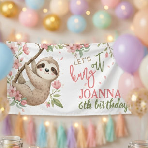 Let's hang out sloth kids birthday banner