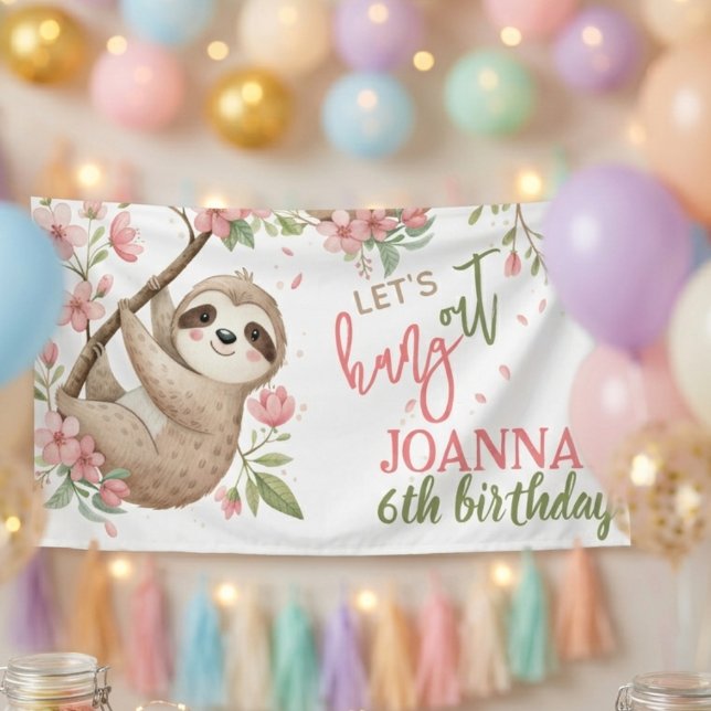 Let's hang out sloth kids birthday banner (Creator Uploaded)