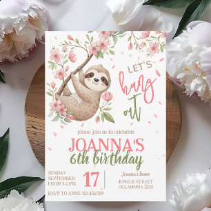 Let's hang out sloth kids birthday invitation