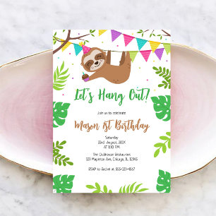 Let's Hang Out Sloth Kids Birthday Invitation