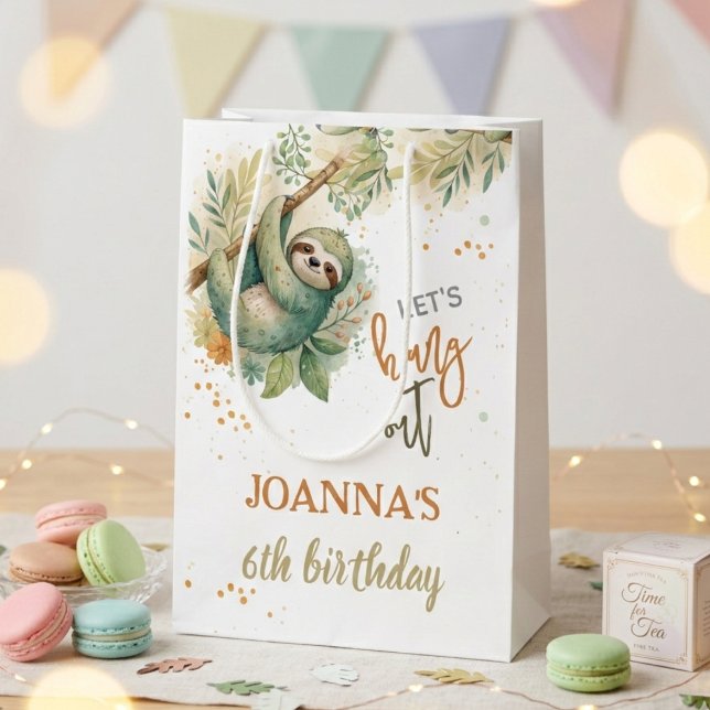 Let's hang out sloth kids birthday medium gift bag (Creator Uploaded)