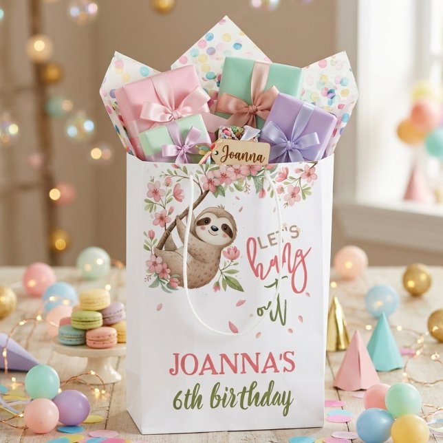 Let's hang out sloth kids birthday medium gift bag (Creator Uploaded)