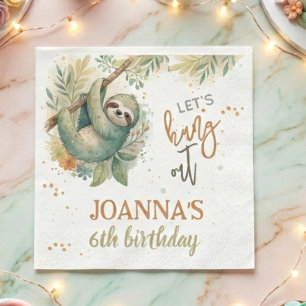 Let's hang out sloth kids birthday napkin
