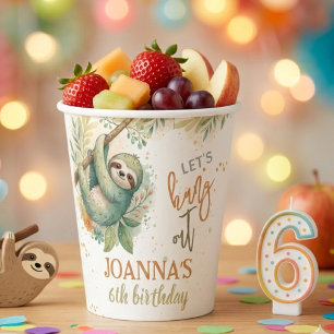 Let's hang out sloth kids birthday paper cups