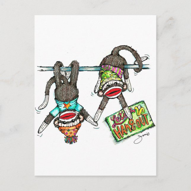 Let's Hang Out - Sock Monkeys Postcard (Front)