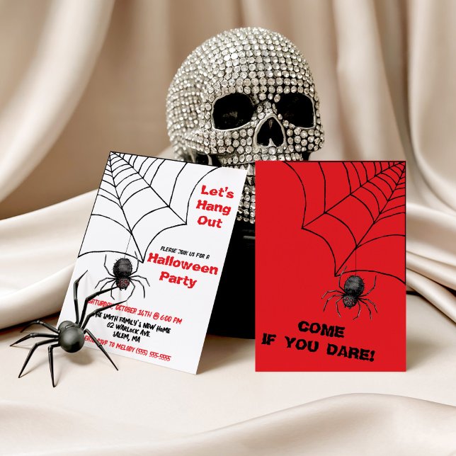 Let's Hang Out, Spider, Spiderweb Halloween Party Invitation (Creator Uploaded)