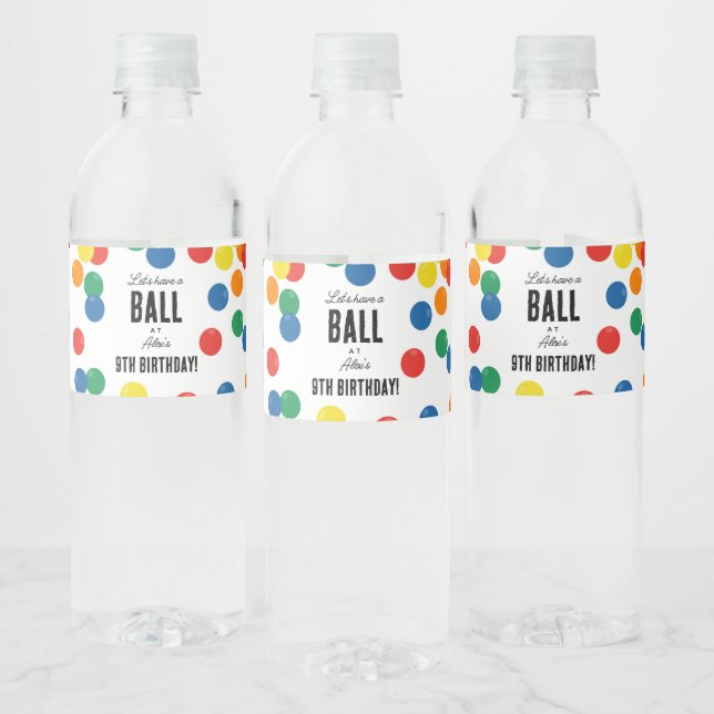 Let's Have a Ball Colourful Ball Birthday Party Water Bottle Label (Bottles)
