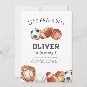 Let's Have A Ball Sports Birthday Party Invitation
