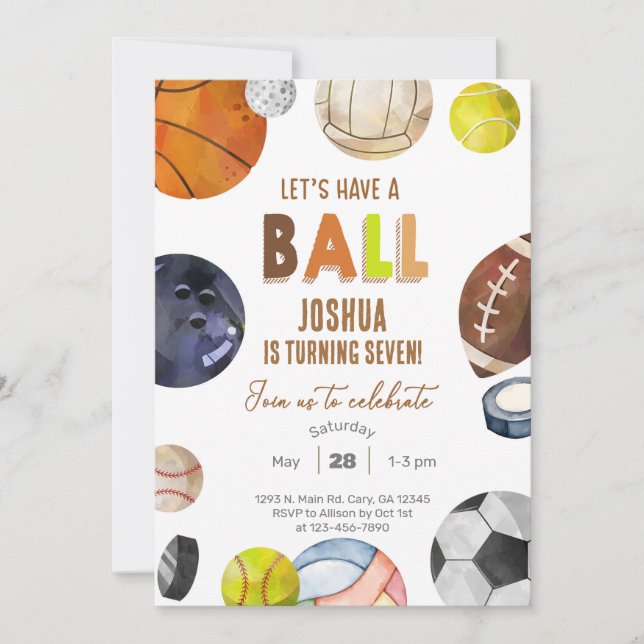 Let's have a ball SPORTS boy invite. Invitation (Front)