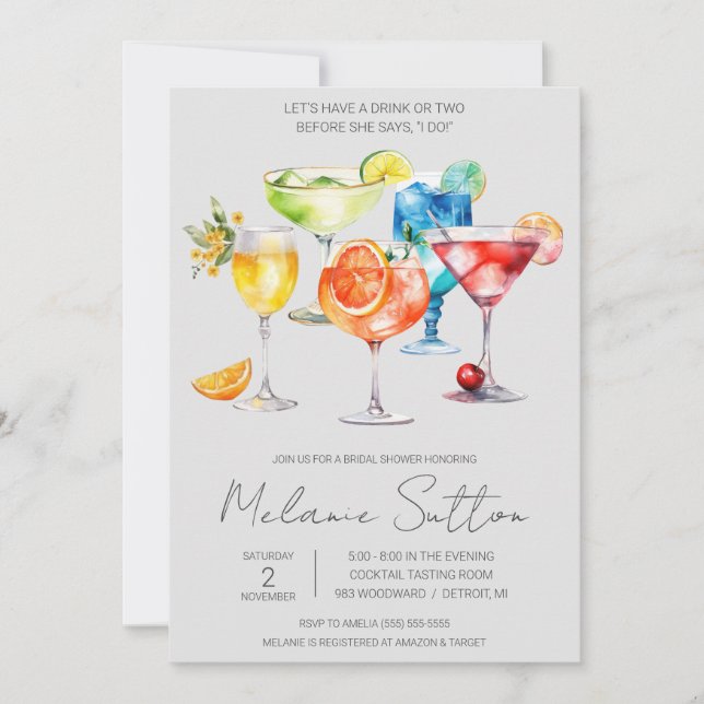 Let's Have A Drink!  Cocktail Drinks Bridal Shower Invitation (Front)