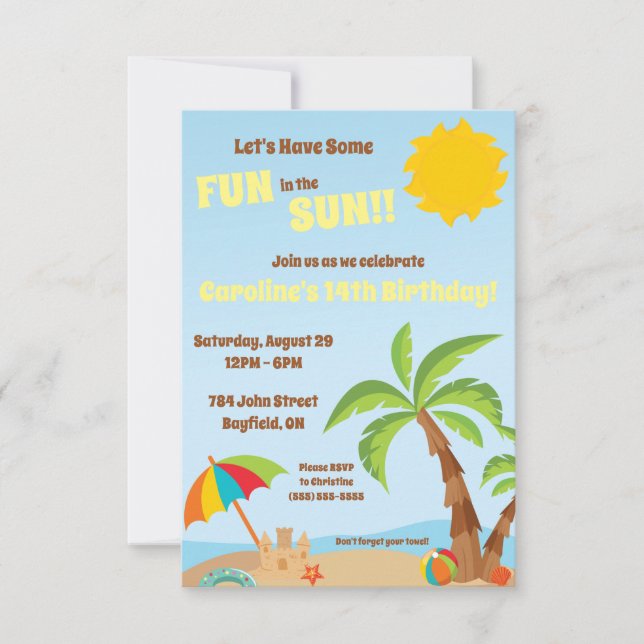 Let's Have Fun in the Sun Beach Birthday Party Invitation (Front)