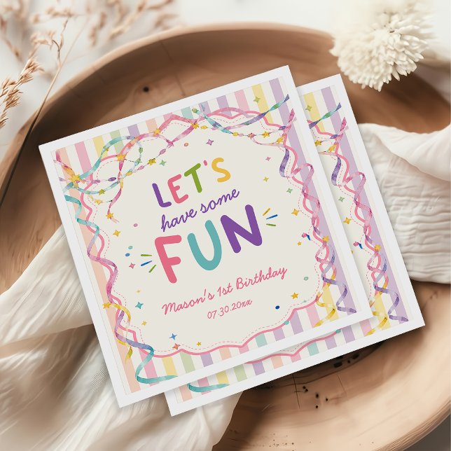 Let's Have Some Fun Stripes Colourful Birthday Napkin (Creator Uploaded)