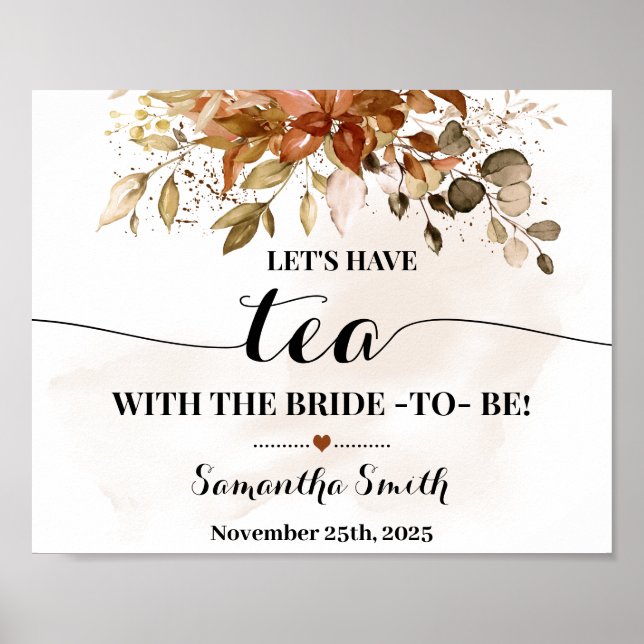 Lets have Tea with Bride Fall Autumn Bridal Shower Poster (Front)