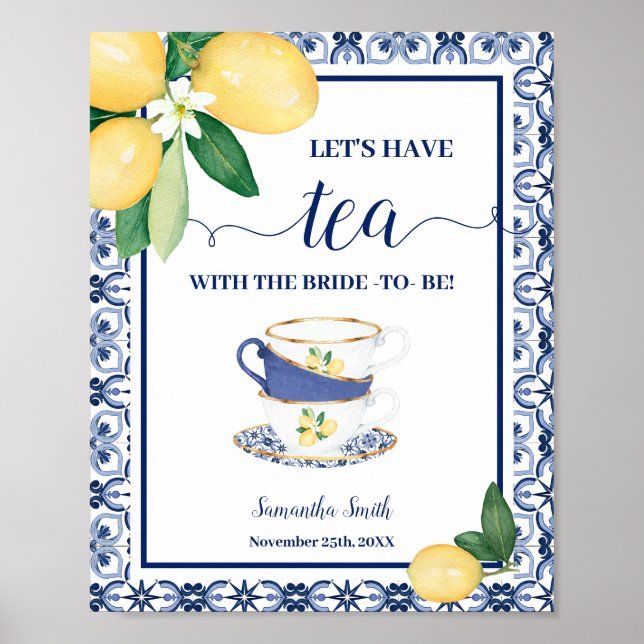 Let's Have Tea with Bride Mediterranean Shower Poster (Front)