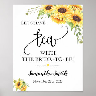 Let's have tea with bride to be sunflowers wedding poster