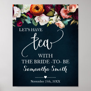 Let's have Tea with Bride Wine Navy Wedding Shower Poster
